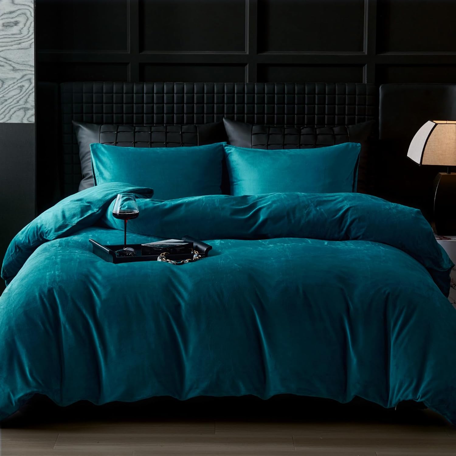 WARMDERN Teal Blue Velvet Duvet Cover Queen Size Flannel Duvet Cover Bedding Set...