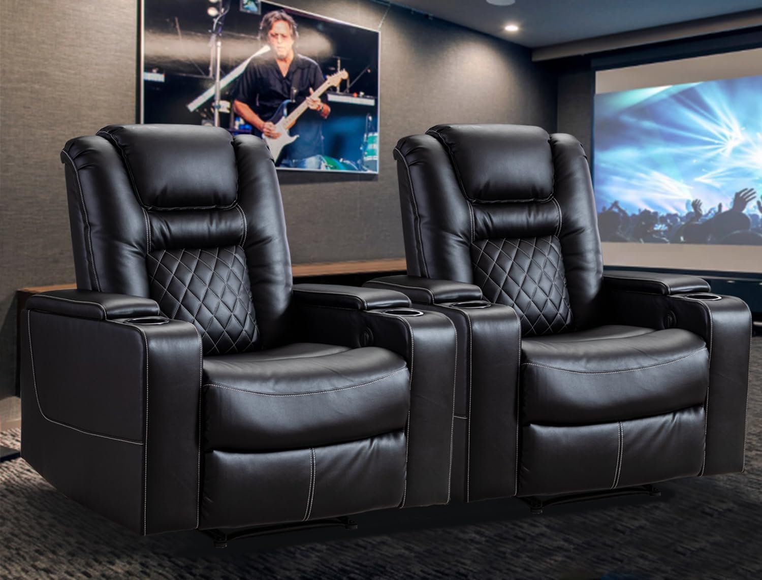 CANMOV Electric Power Recliner Chair Set of 2, Breathable Leather Home Theater S...