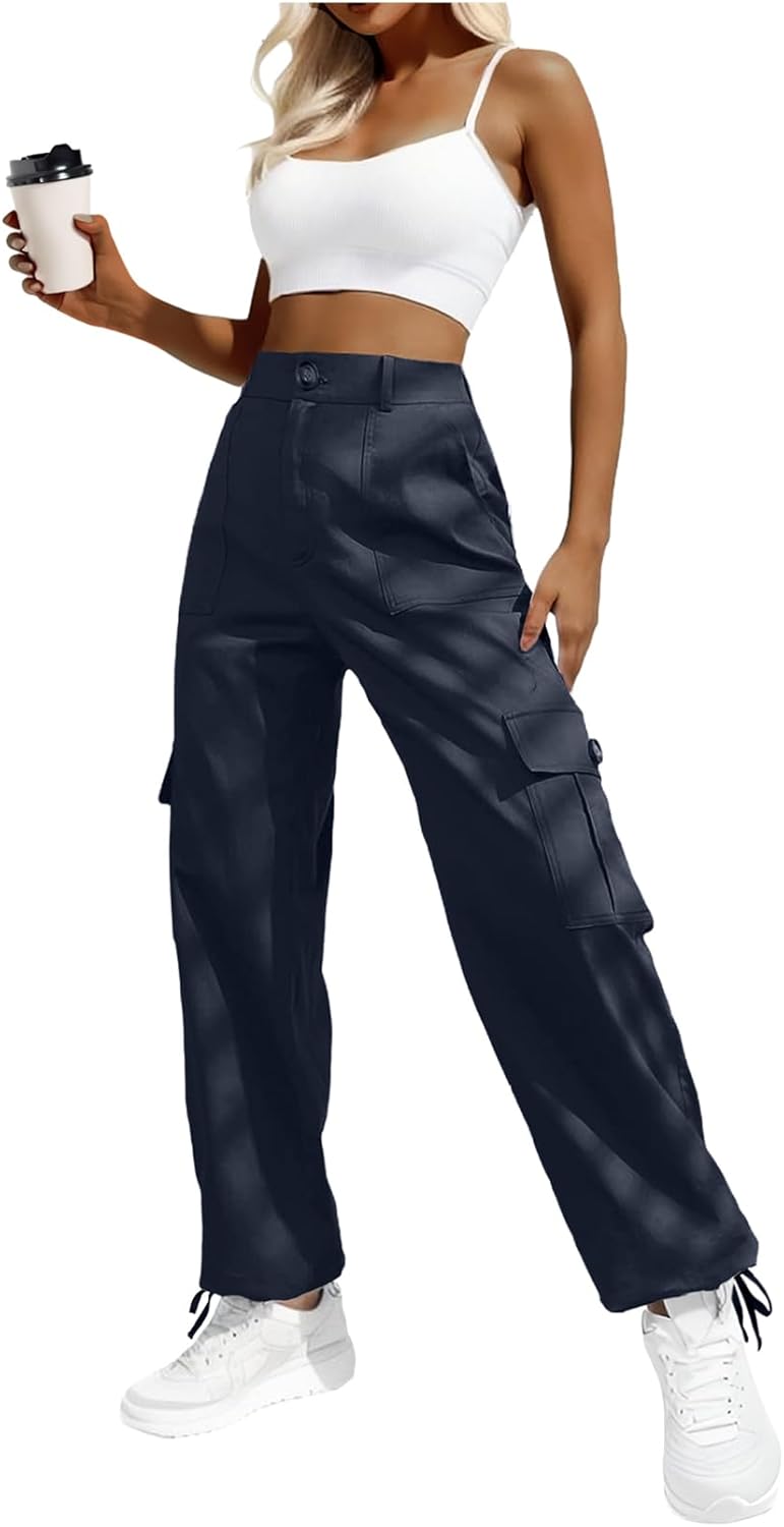 Lepunuo Women's High Waisted Cargo Pants Travel Y2K Streetwear Baggy Stretchy Pa...
