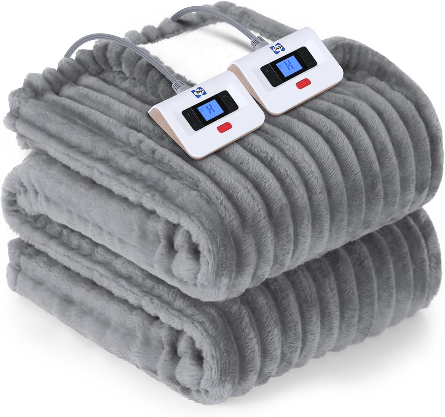 SEALY Electric Blanket Queen Size, Soft Ribbed Flannel to Sherpa Reversible Heat...