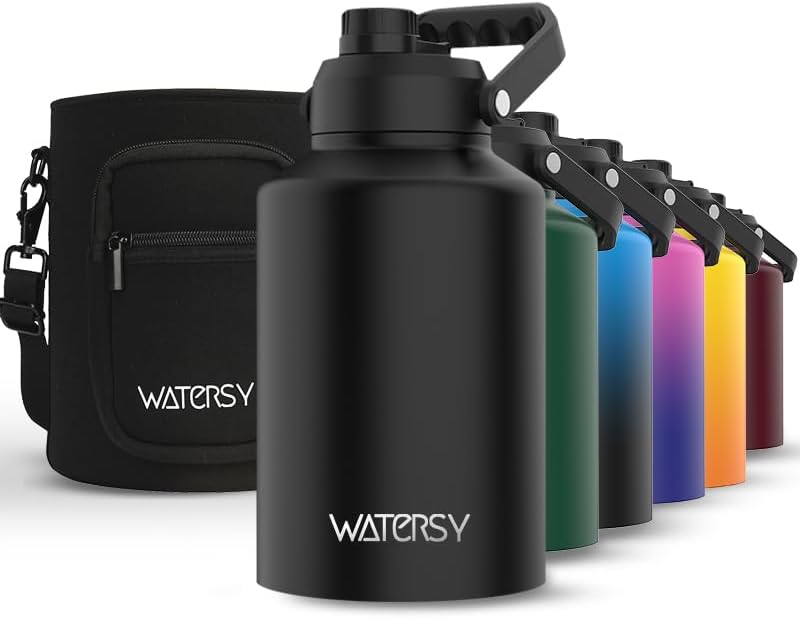 1 Gallon Water Bottle Insulated(Cold for 48 Hrs),BPA Free&Leak Proof,128oz Stain...