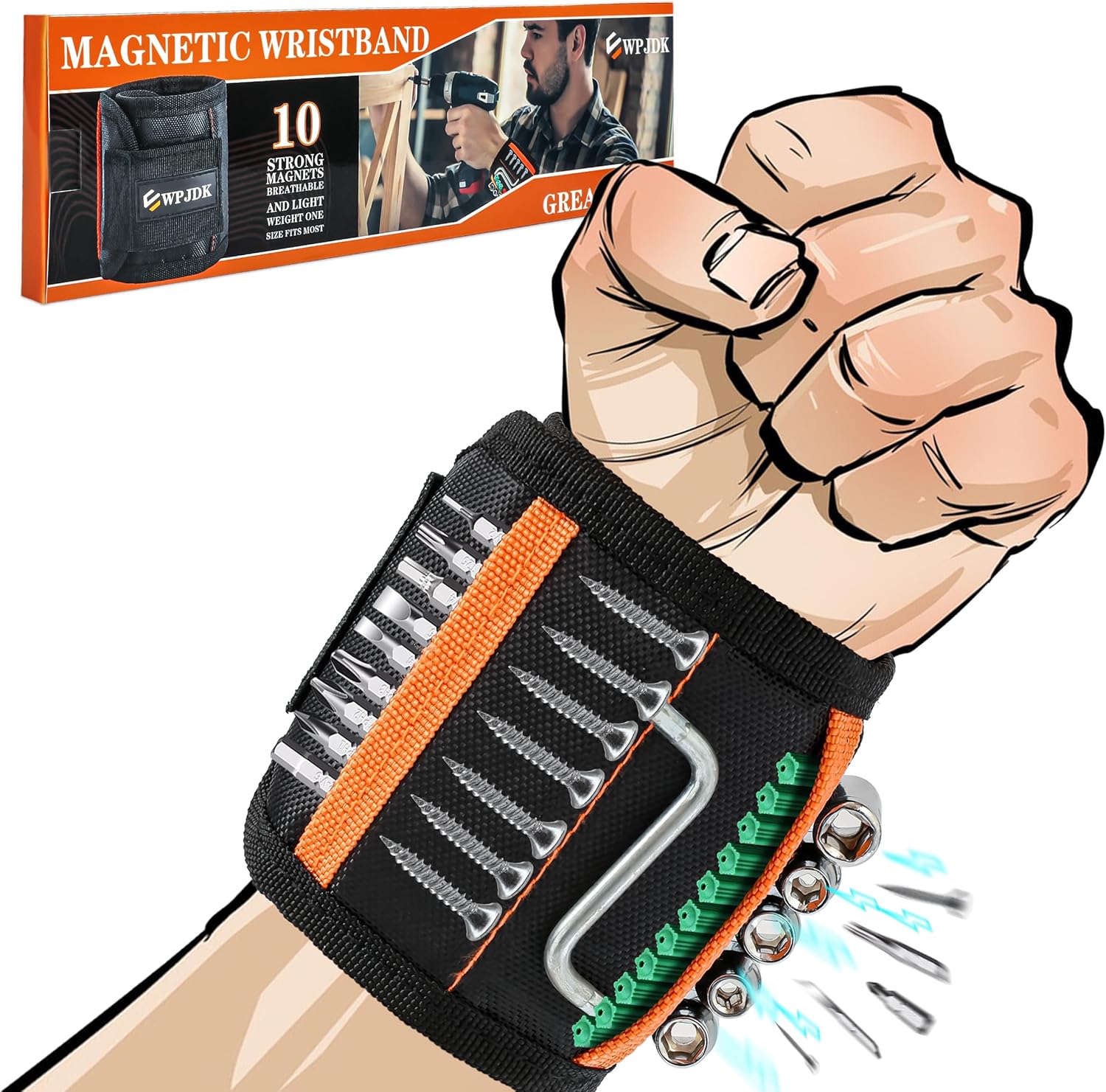 Magnetic Wristband for Holding Screws, Drilling Bits, Nails, Stocking Stuffers G...