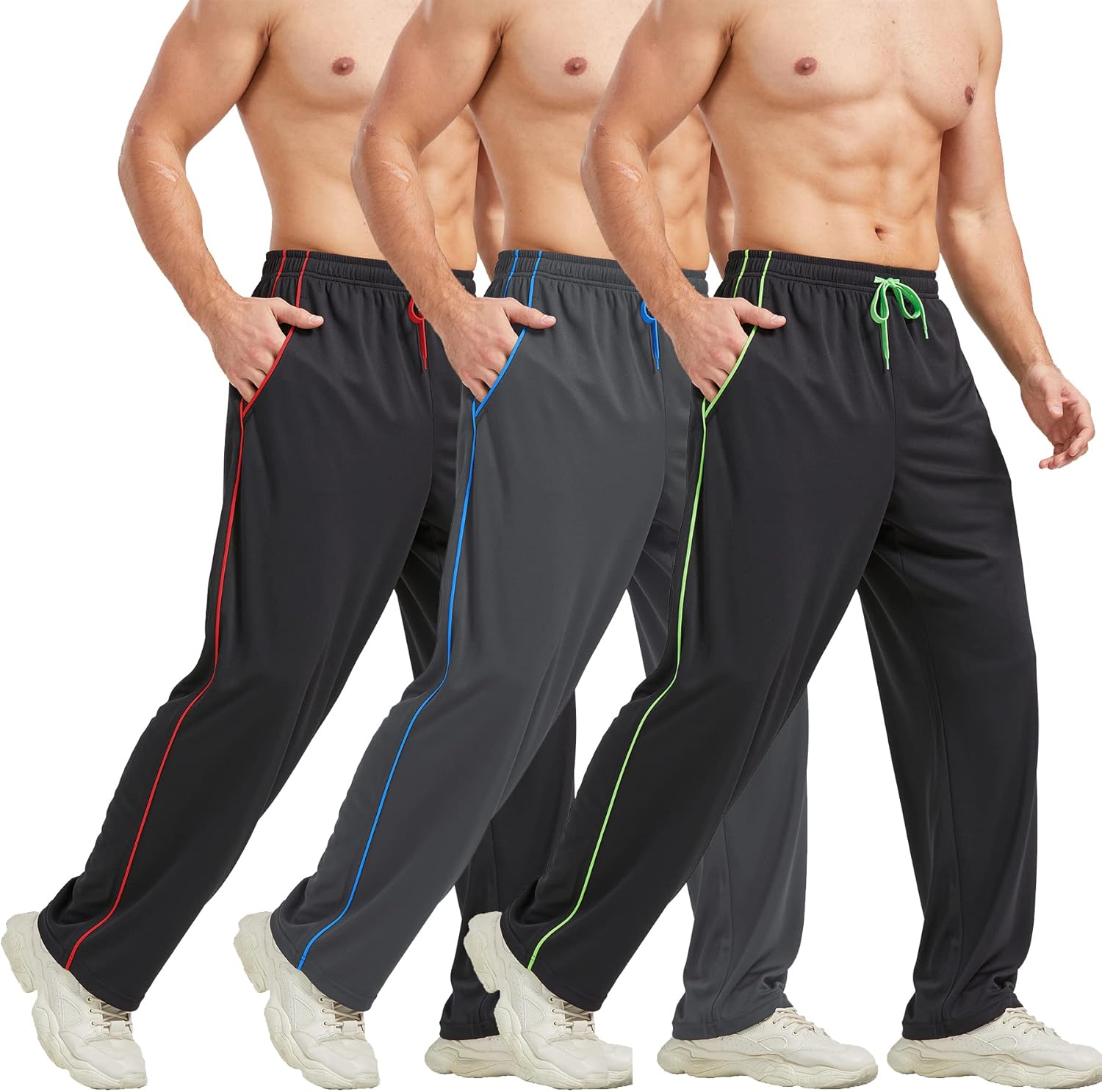 Men's Athletic Pant with Pockets Open Bottom Sweatpants for Men Workout, Exercis...