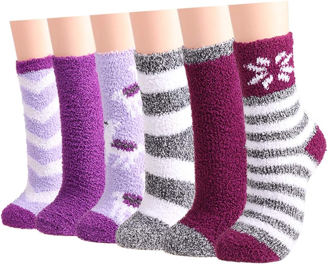Fluffy Socks for Women - 6 Warm Pairs Winter Cozy Girls Super Soft Fuzzy Home Be...