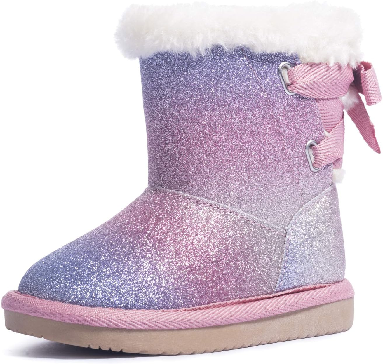 KRABOR Girls Glitter Snow Boots Cotton Lining Warm Winter Non-Slip Shoes with Cu...