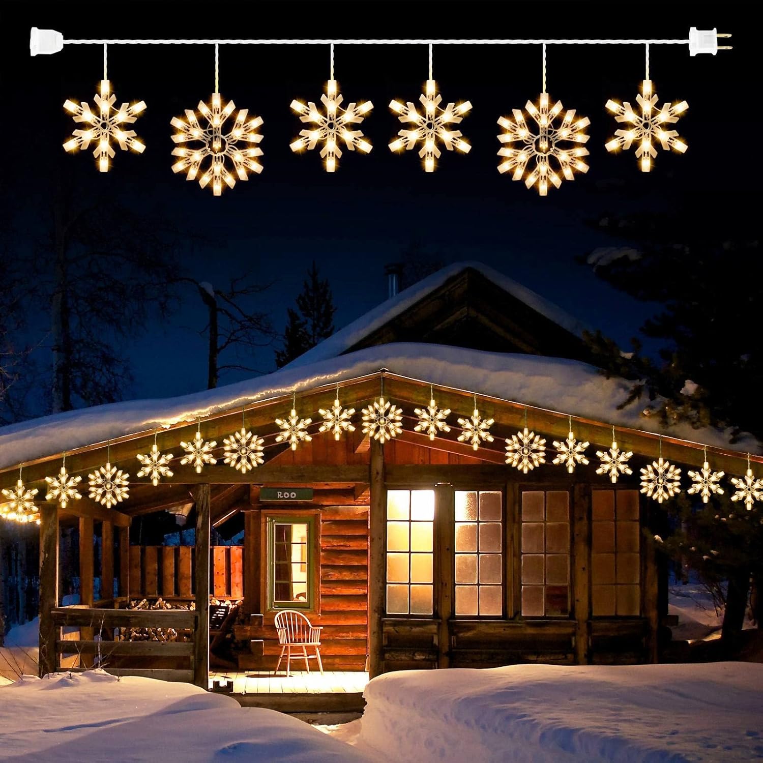 Snowflake Christmas String Lights with 6 Drops - 9ft 100 Mini Bulb Icicle Lights...
