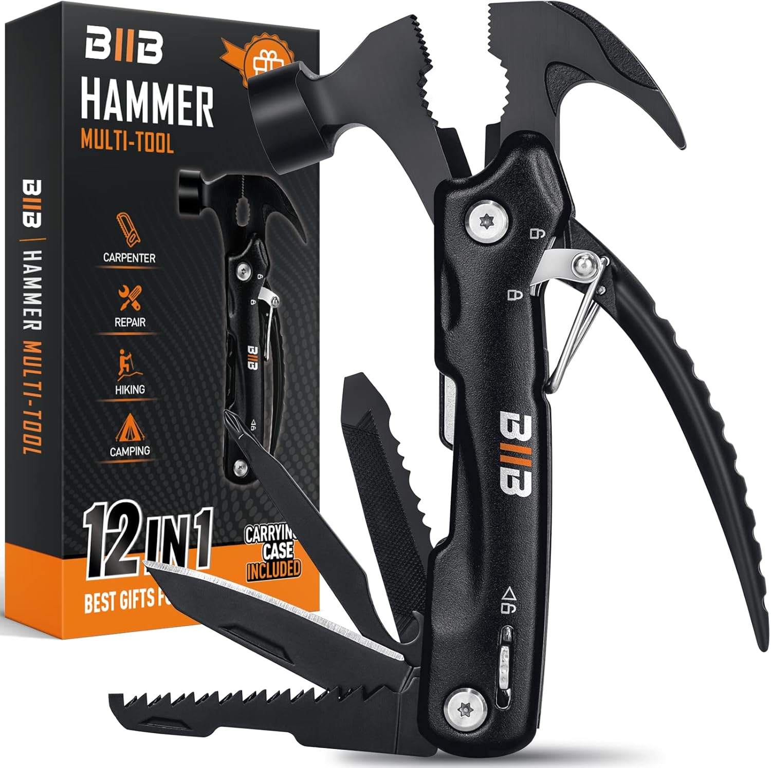 BIIB Stocking Stuffers for Adults Men, 12 in 1 Hammer Multitool Gifts for Men, W...