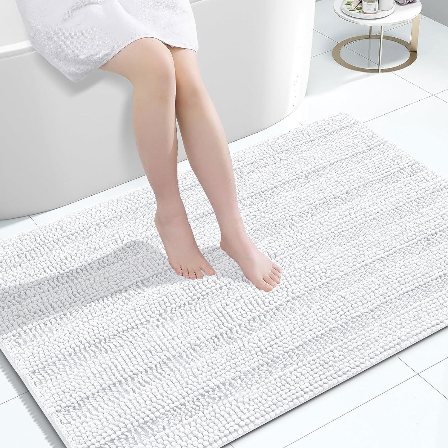 Grandaily Chenille Striped Bathroom Rugs 47x32, Extra Thick and Absorbent Bath R...