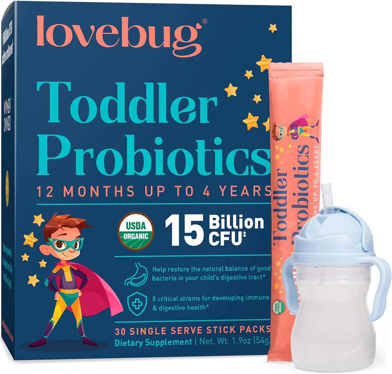 Lovebug Toddler Probiotics - Organic Probiotic for Kids & Toddler Constipation R...