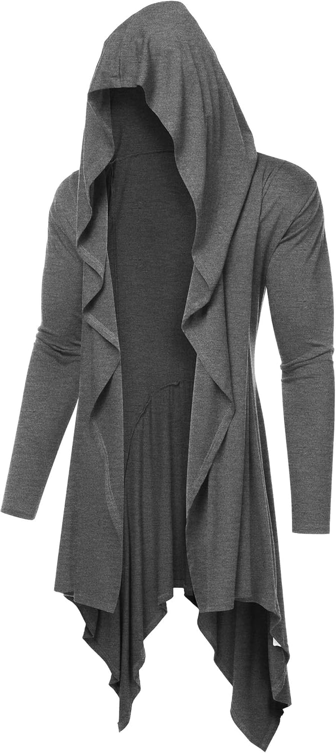 COOFANDY Long Hooded Cardigan Ruffle Shawl Collar Open Front Lightweight Drape C...