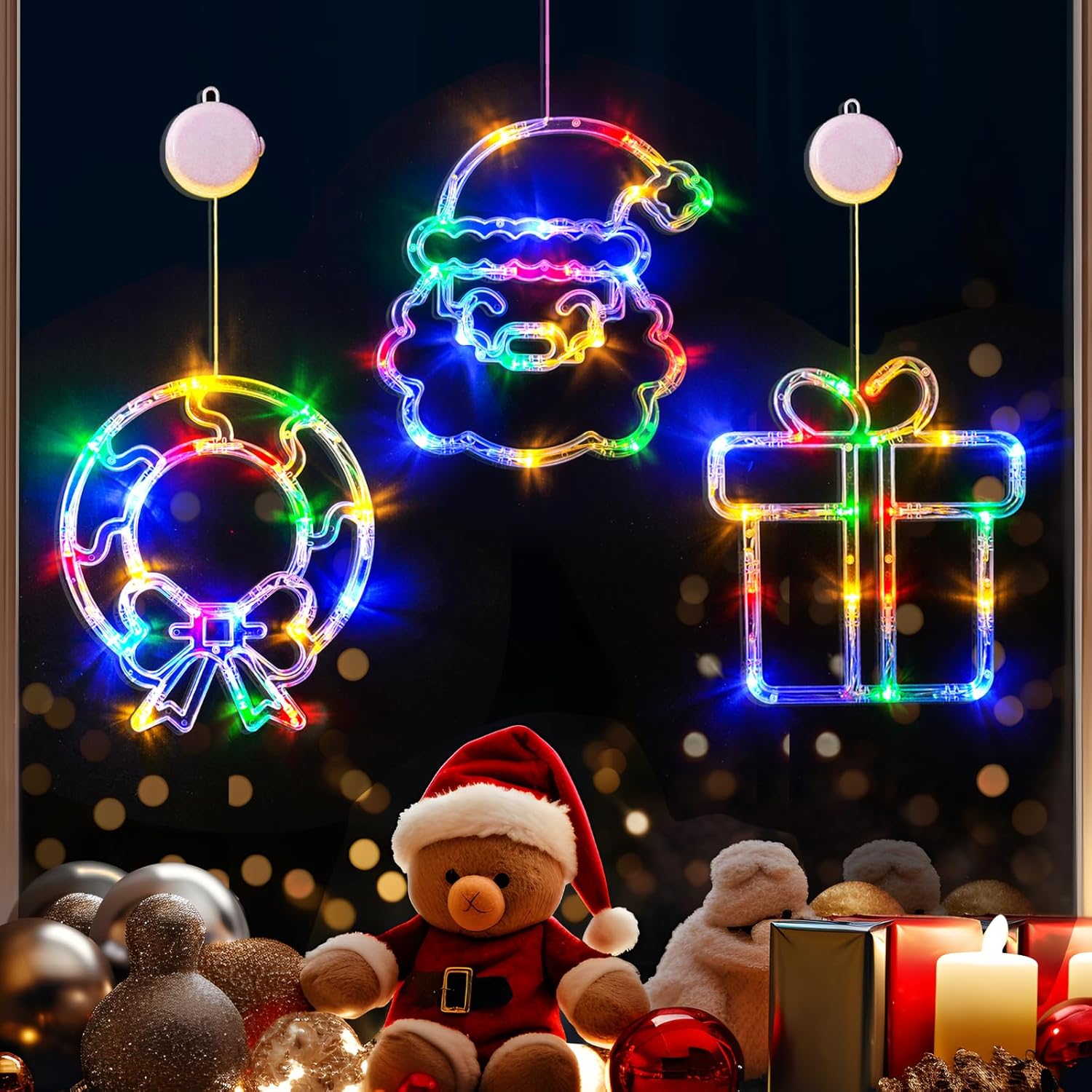 LOLStar Christmas Decorations, 3 Pack Wreath, Gift Box, Santa Claus Christmas Wi...