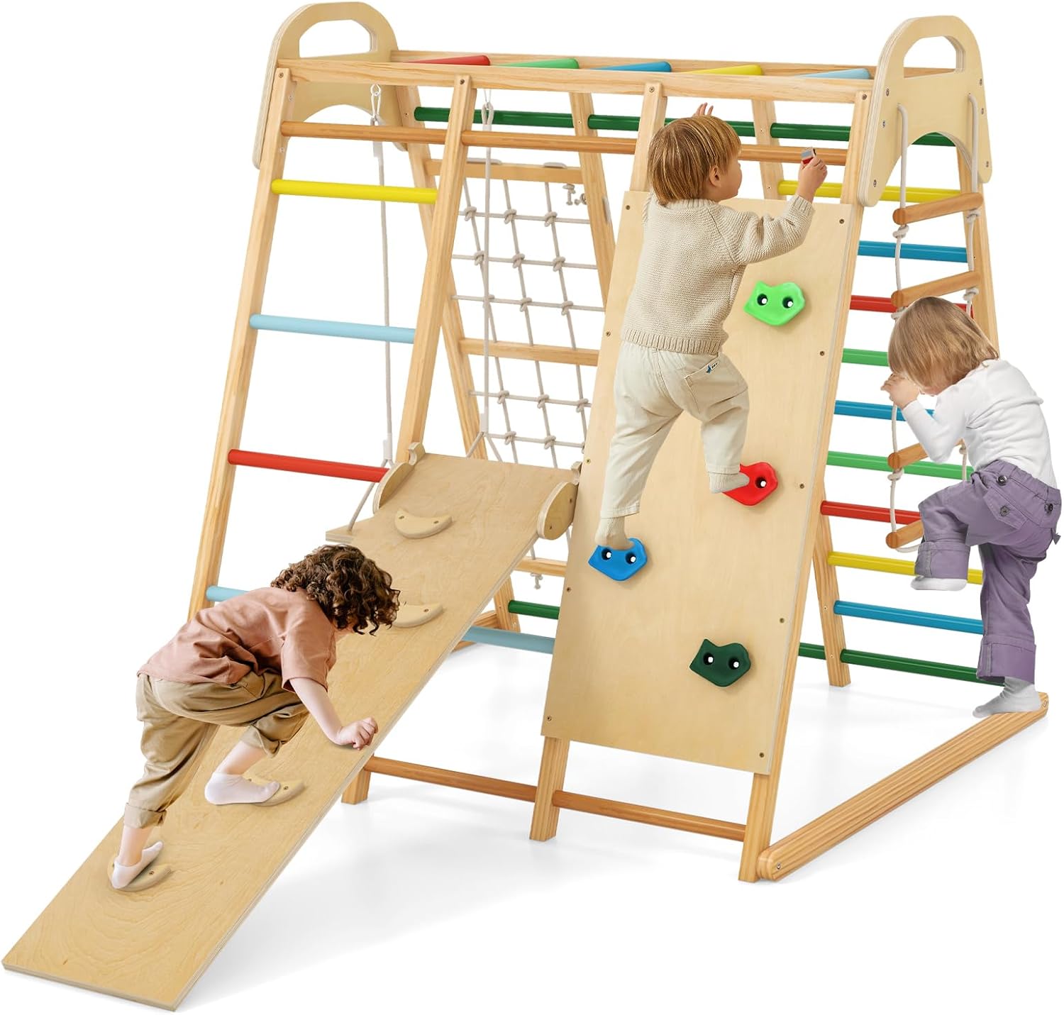 INFANS Indoor Jungle Gym, 8 in 1 Kids Montessori Indoor Playground Climbing Play...