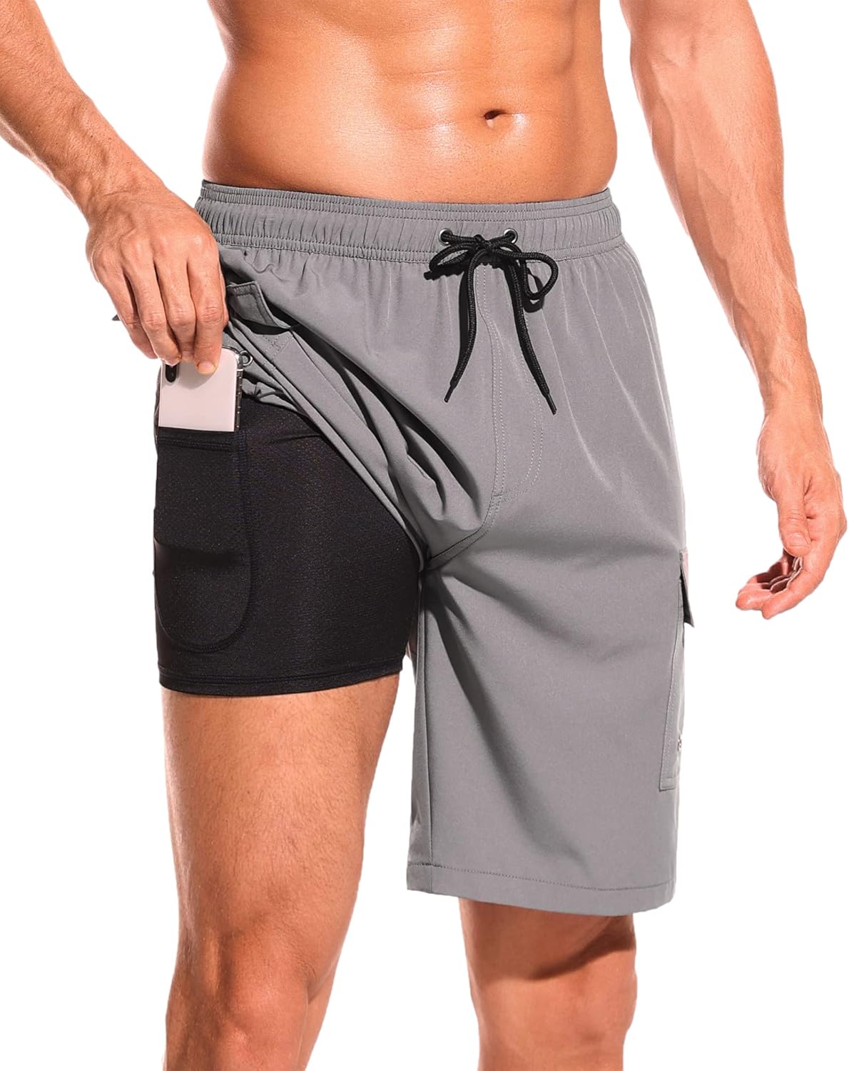 SILKWORLD Men's Swim Trunks with Compression Liner Quick Dry Bathing Suits 9 Inc...