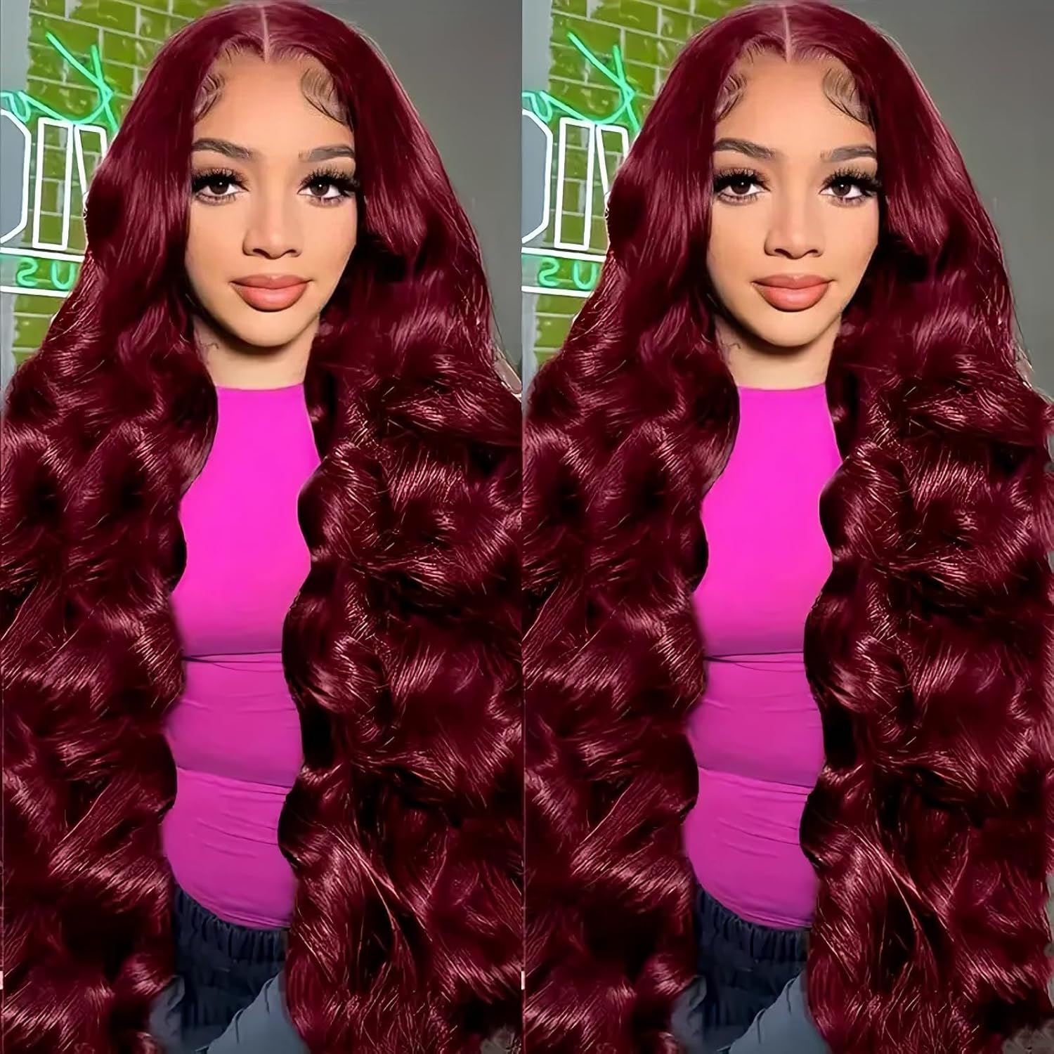 28 Inch 99j Burgundy Lace Front Wigs Human Hair 13x4 Body Wave Wig 180% Density...