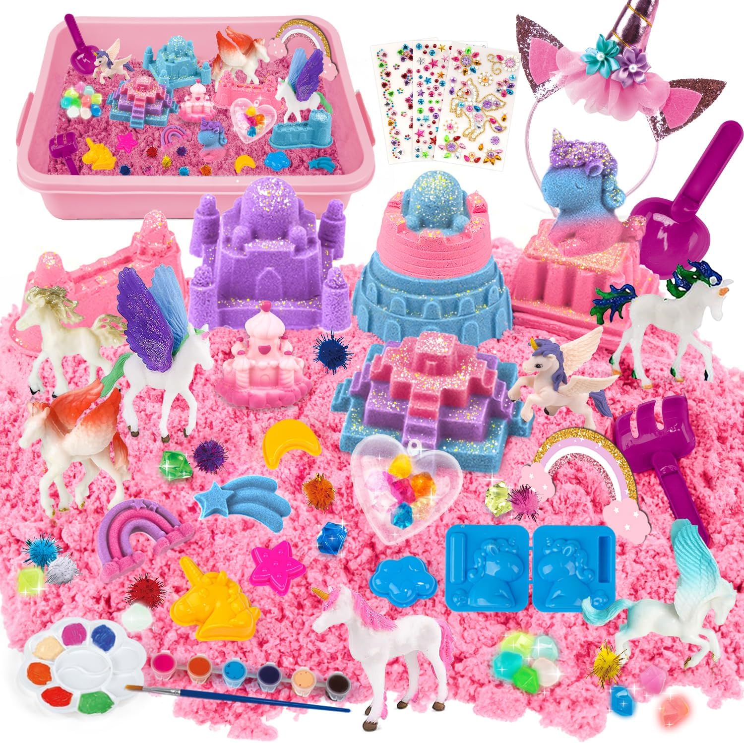 Hohosunlar Unicorn Sensory Bin Girl Kid Toy,3 Colors Play Sand Art Kit with Sand...
