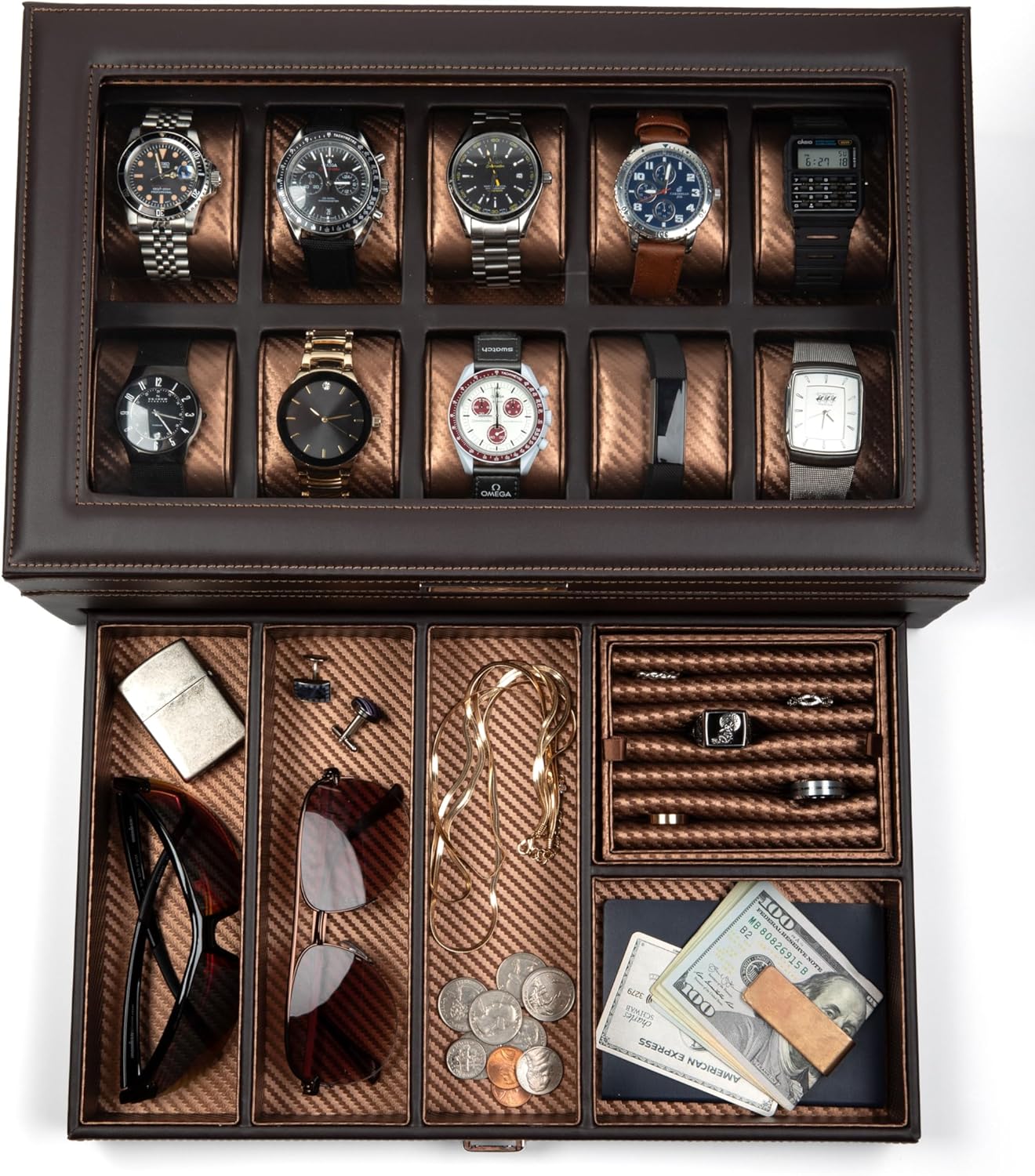 HOUNDSBAY Yachtsman Watch Box Organizer | Luxury Jewelry Organizer with Drawer,...