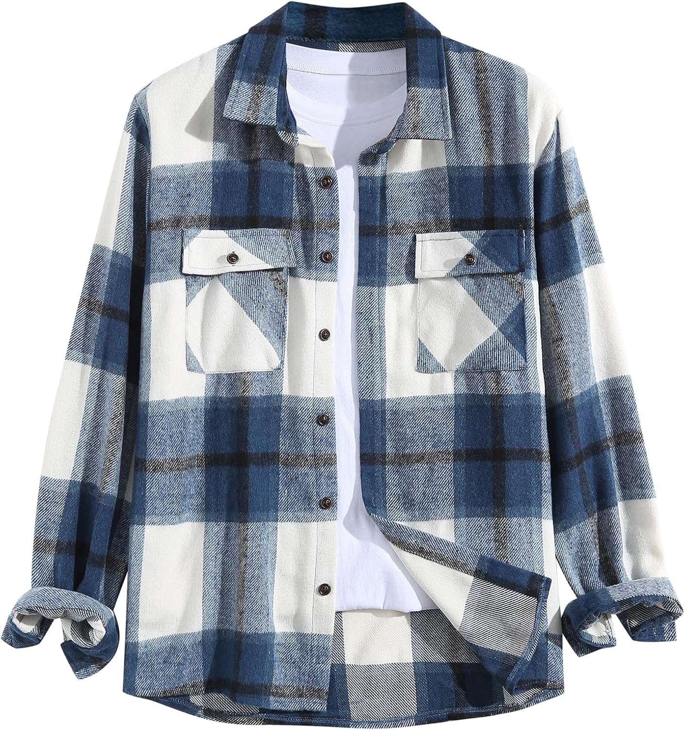 ZAFUL Mens Plaid Shirt,Long Sleeves,Classic Flannel Shirt Button Down Shirt Jack...