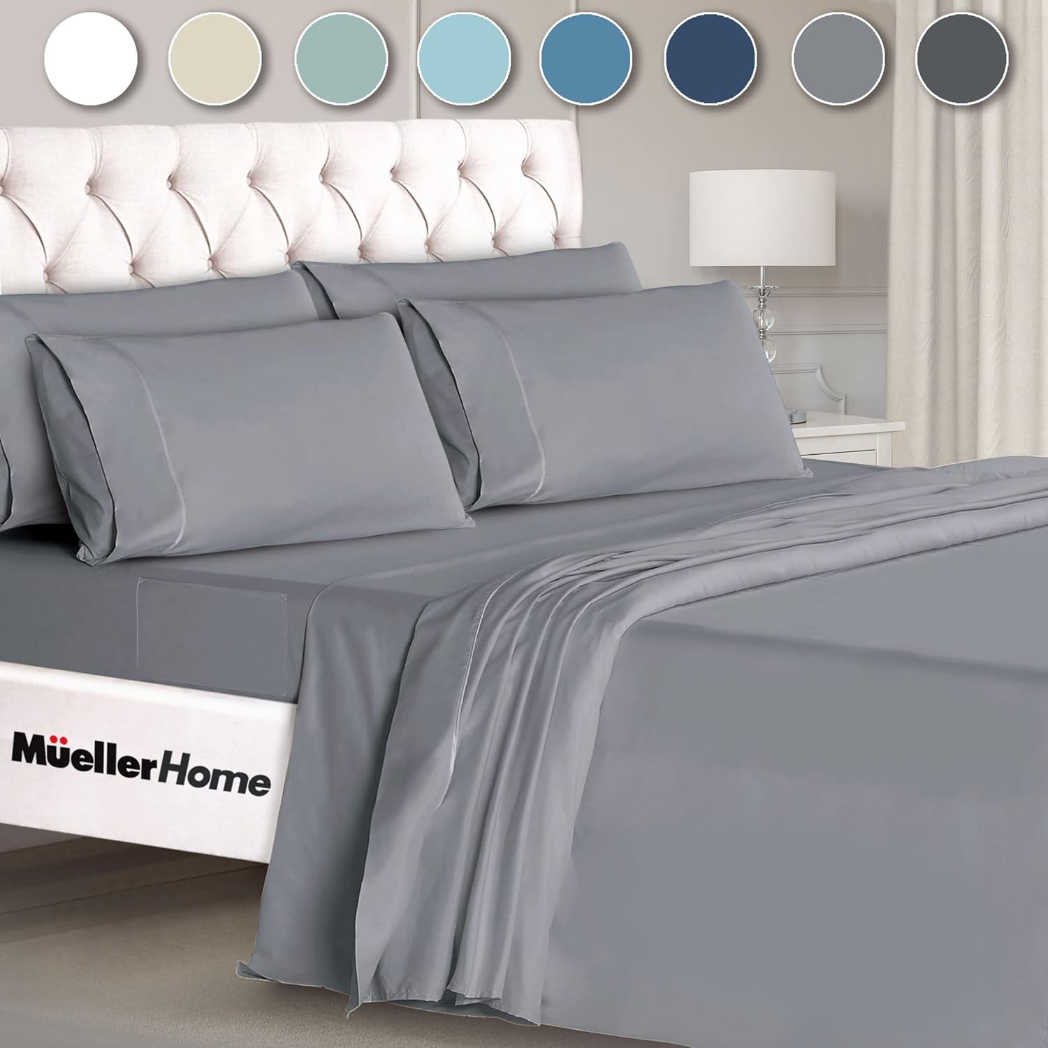 Mueller Luxury 6 Piece Queen Sheet Set - Ultra-Soft 1800 Series, Cooling & Breat...