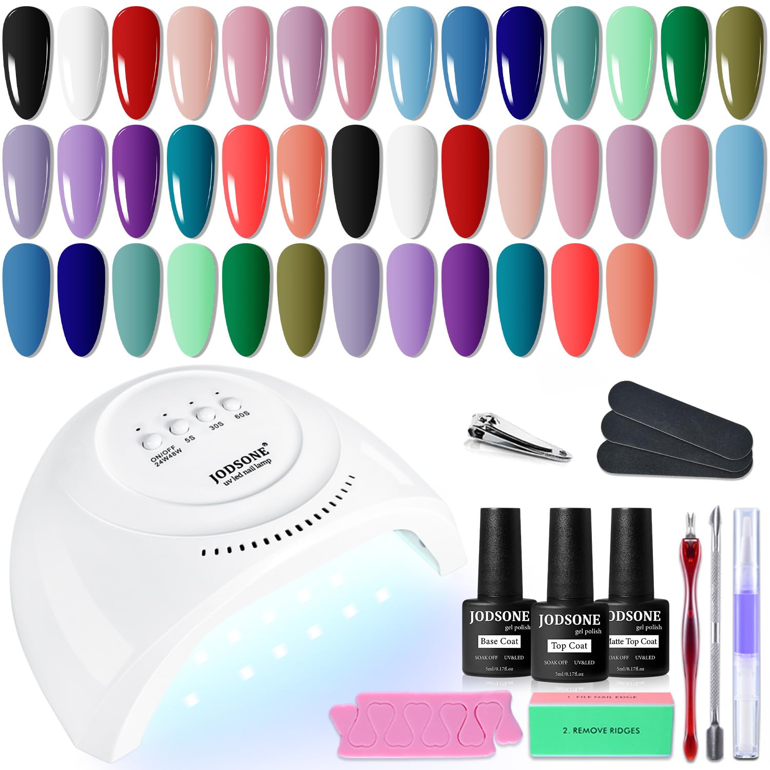 JODSONE 20 Colors Gel Nail Polish Kit with U V Light Base Top Matte Coat High Sh...