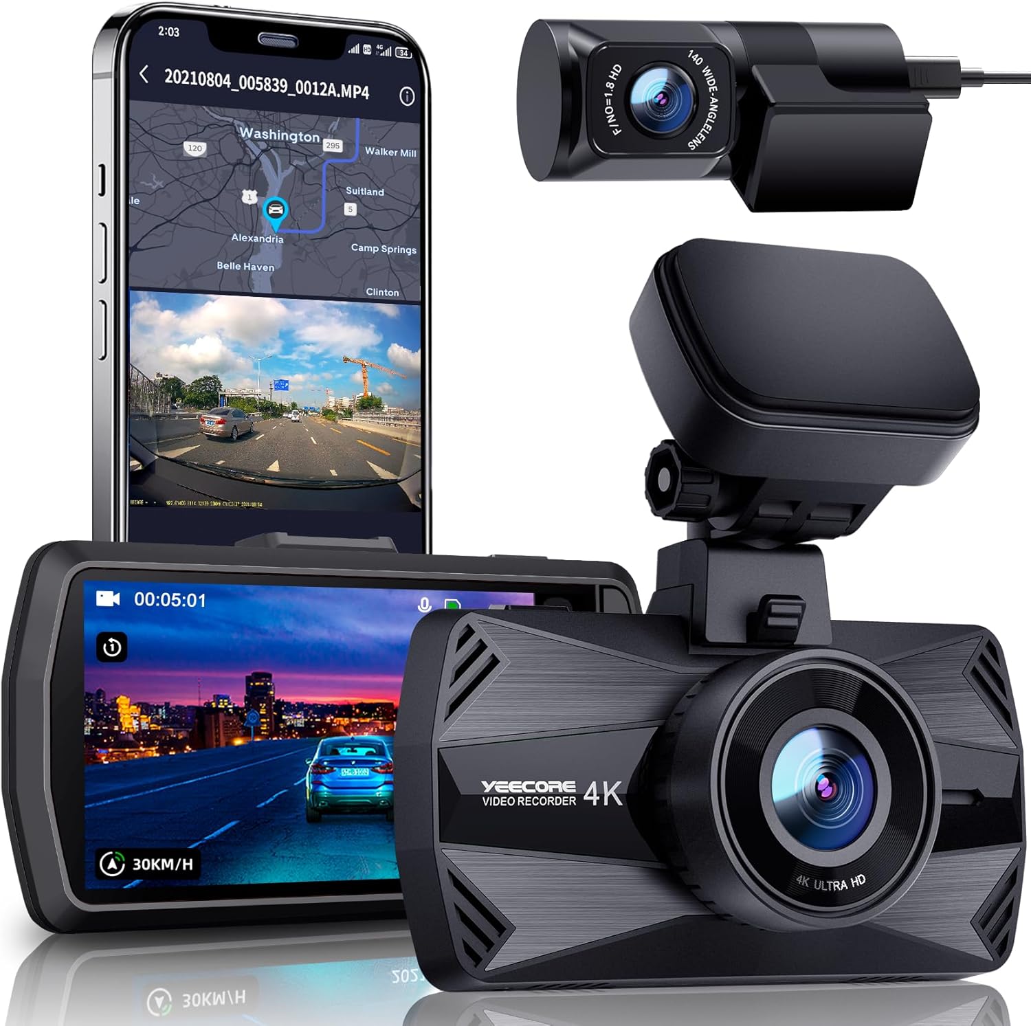 Dual Dash Cam 5G WiFi GPS, Real 4K+HDR 1080P Dash Cam Front and Rear, 3.3 Inch E...