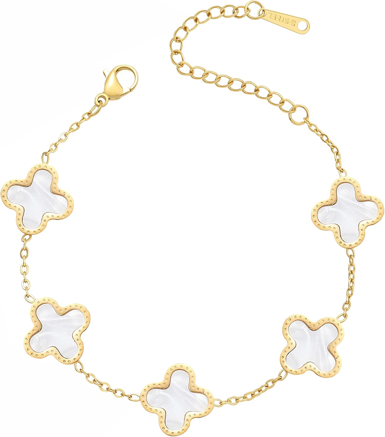 18K Gold Plated Clover Lucky Bracelet for Women White/Black/Red/Green Bracelets...
