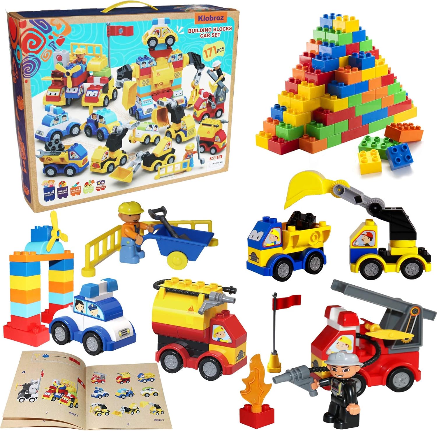 Building Blocks for Toddlers 2-5, 171 Pieces Building Blocks Car Set for Kids Cl...