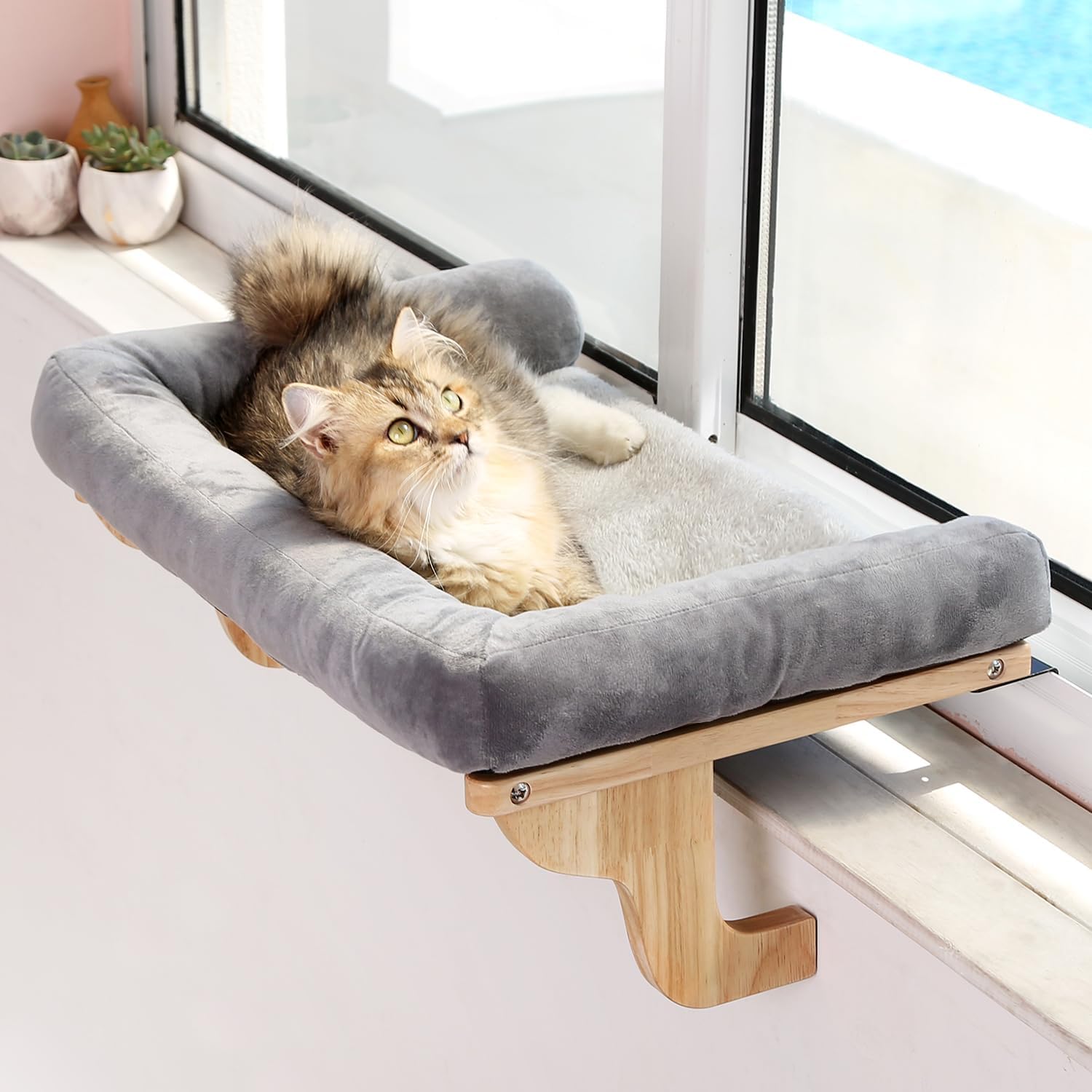 Cat Perch for Window Sill with Bolster - Orthopedic Hammock Design with Premium...