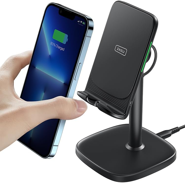 INIU Ergonomic Wireless Charger Stand with Adjustable Viewing Angles, 15W Fast C...