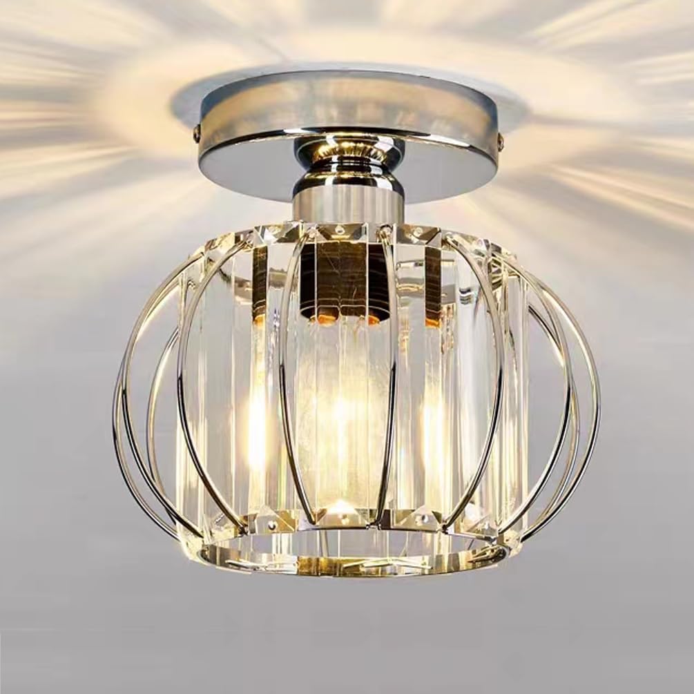 ktjes Mini Crystal Ceiling Light Fixture Modern Chrome Semi-Flush Mount Ceiling...
