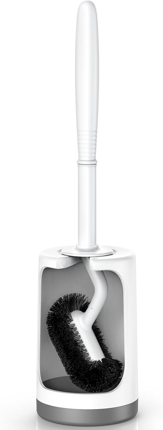 HAMITOR Toilet Bowl Brush Holder Set: Curved Design with Holder for Deep Cleanin...