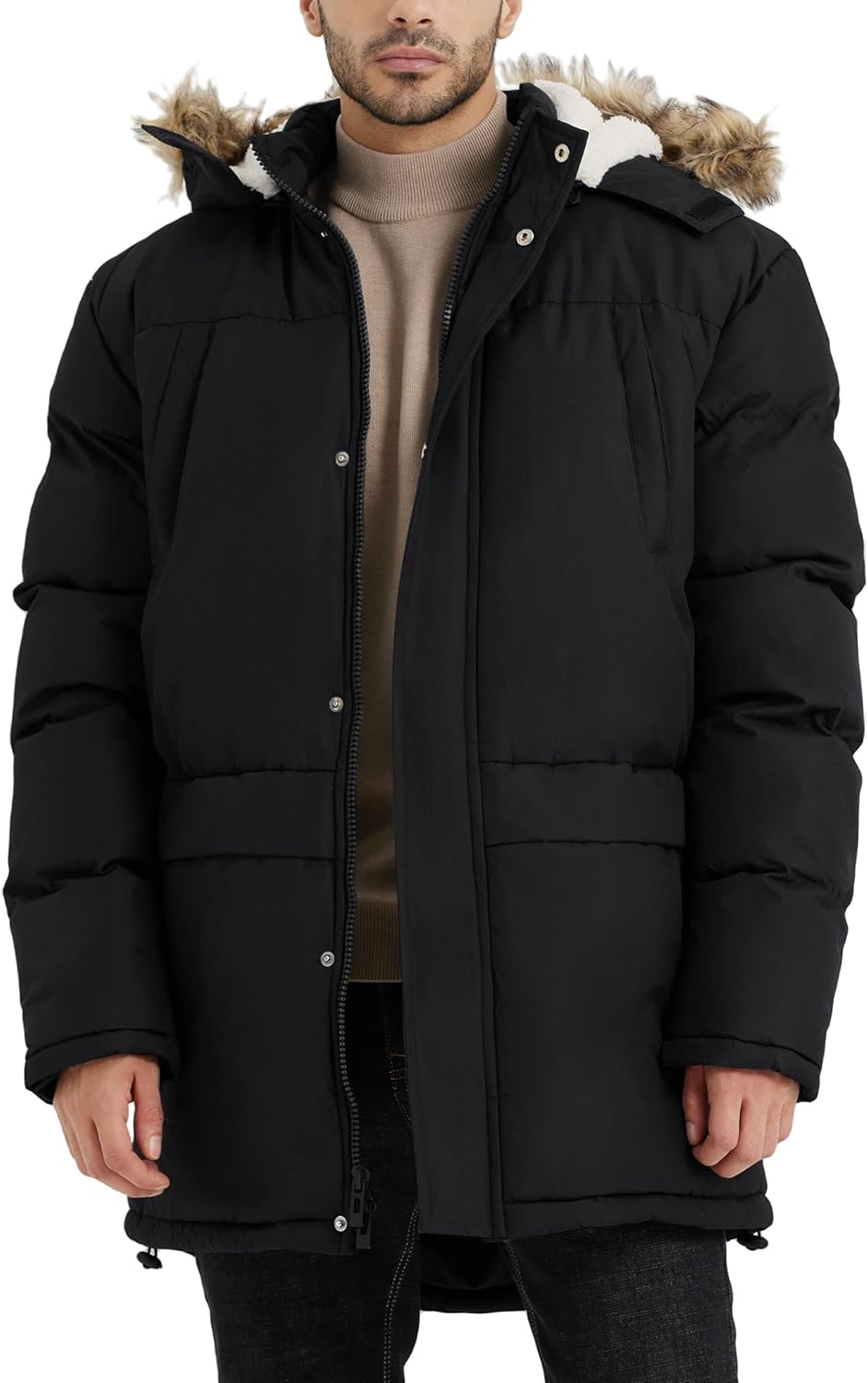 Men's Long Winter Hooded Jacket Warm Windproof Puffy Coat Padded Thicken Parka J...