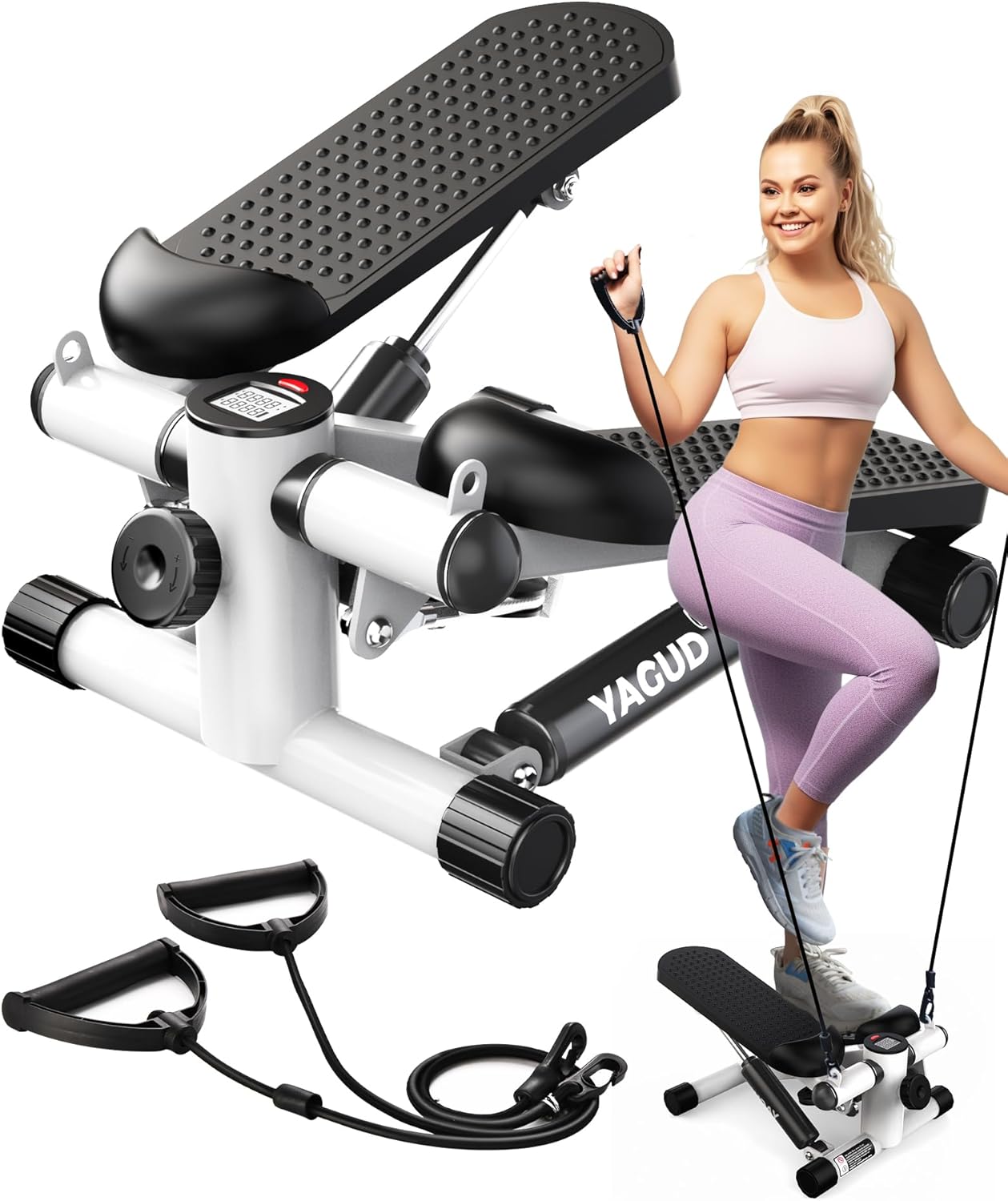 Steppers for Exercise at Home, Mini Stair Stepper with Resistance Bands, Portabl...