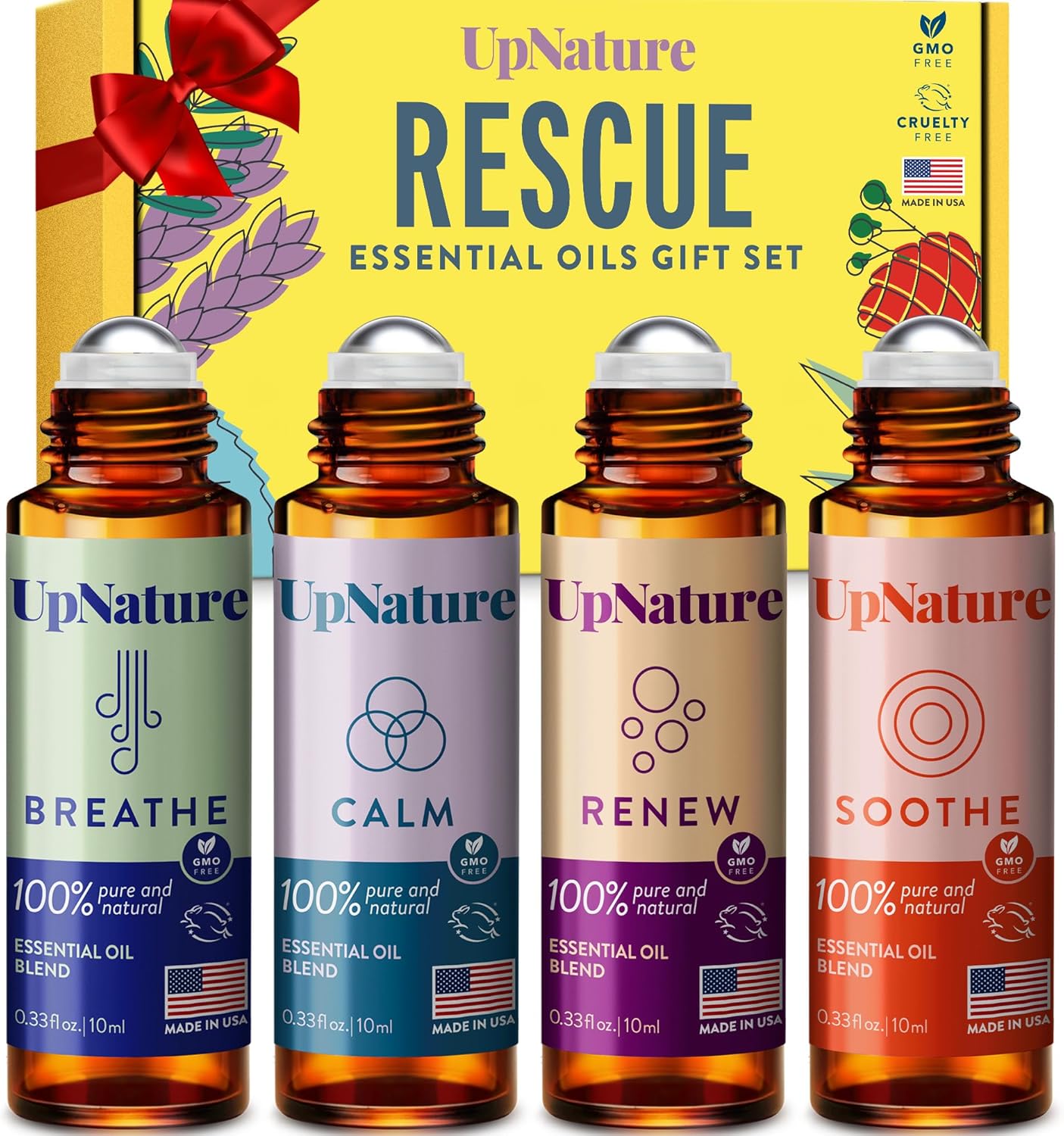 Essential Oil Roll On Set (4 Pack) Stress Relief Gifts Aromatherapy Self Care Sm...