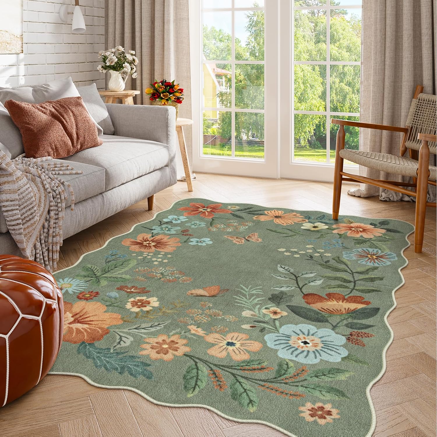 Lahome Floral Machine Washable Rug, 3x5 Rug Non Slip Soft Bedroom Rugs for Entry...