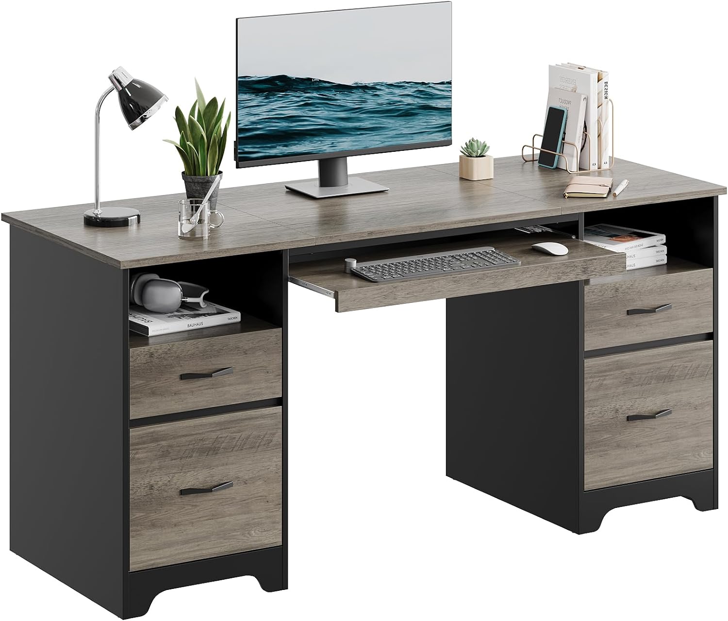 Bestier 59” Computer Desk with 4 Drawers, Office Desk with Storage, Industrial E...