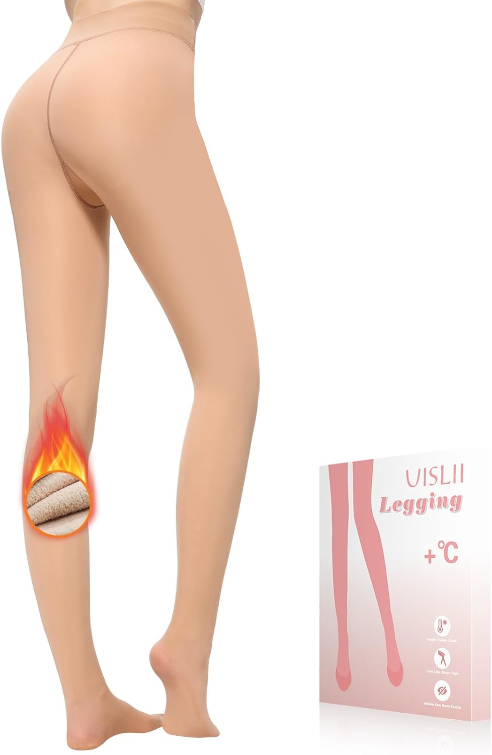 Fleece Lined Tights Women, Warm Pantyhose leggings Women,Fake Translucent Therma...