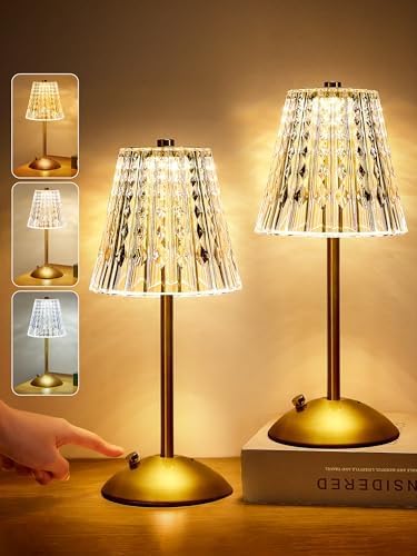 One Fire Touch Lamps Bedside Lamps Set of 2,10-Way Dimmable Bedside Lamps for Be...