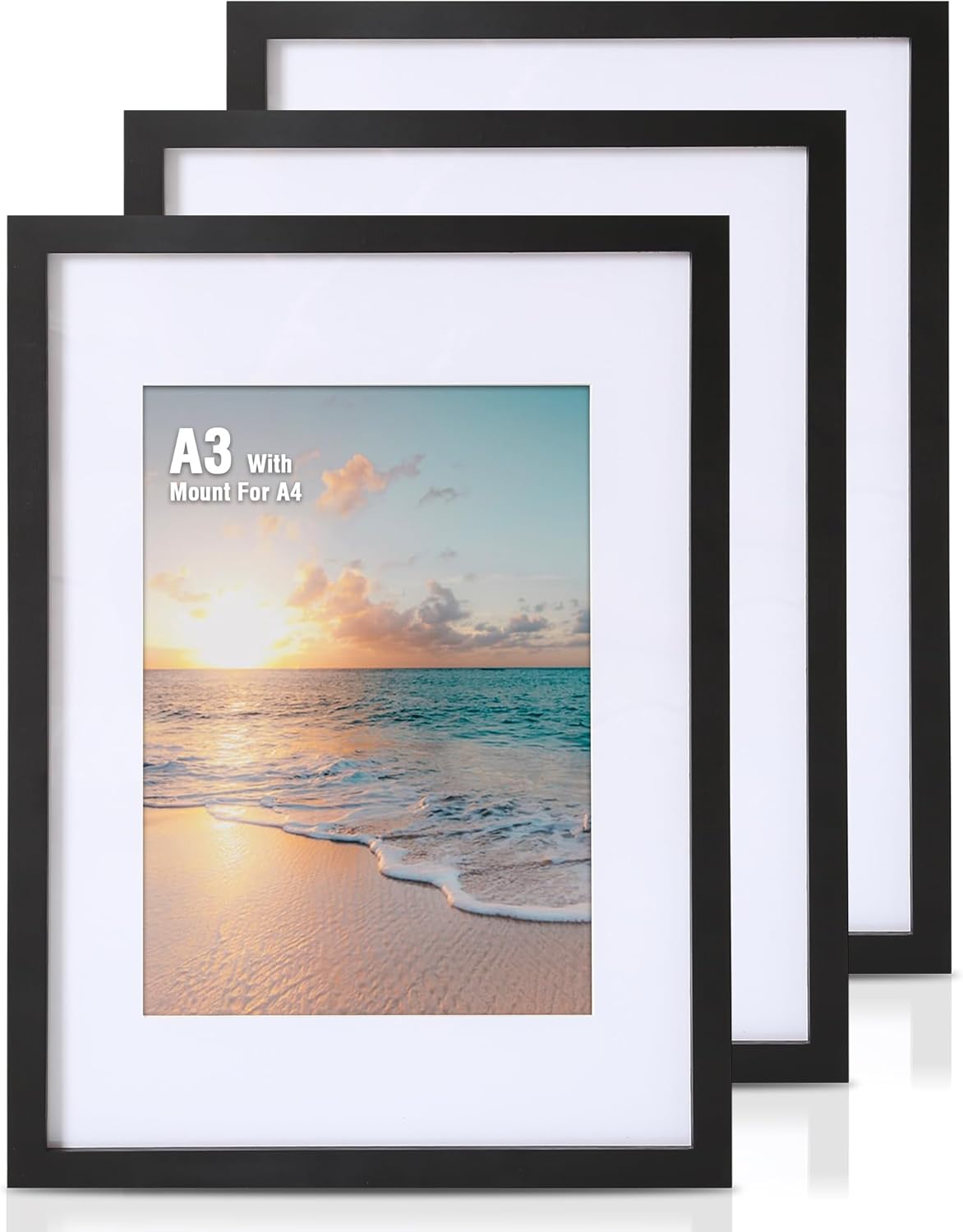 Cispree A3 Photo Frame-3 Pack, A3 Wooden Picture Frames with Mount for A4 Print...