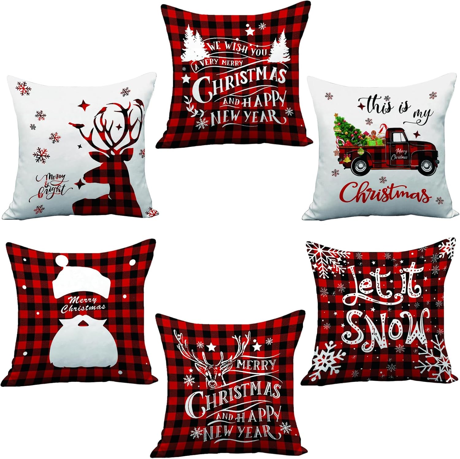 AMLOOPH Christmas Cushion Covers Set Of 6, Christmas Decorations Indoor Decor Re...