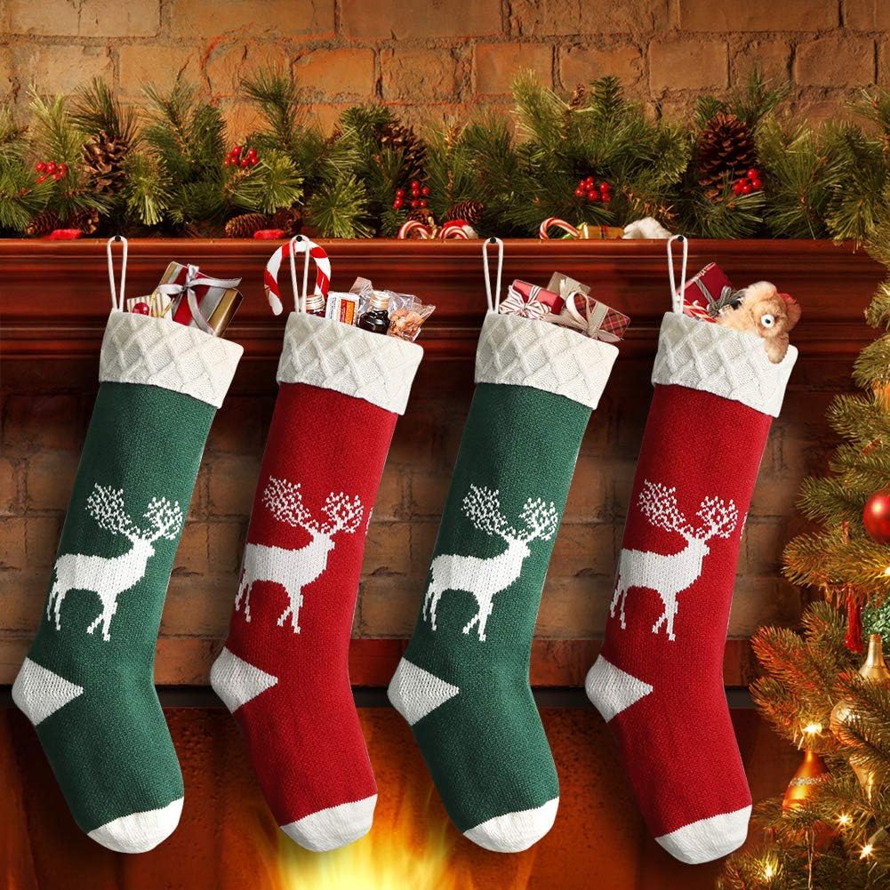 Dremisland Knitted Christmas Stockings 4 Pack, 20 Inch Large Xmas Stockings Rein...