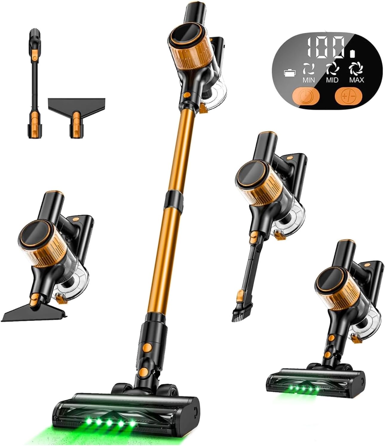 Cordless Vacuum Cleaner, 350W/30Kpa 8-in-1 Stick Vacuum with Anti-Tangle Brush,...