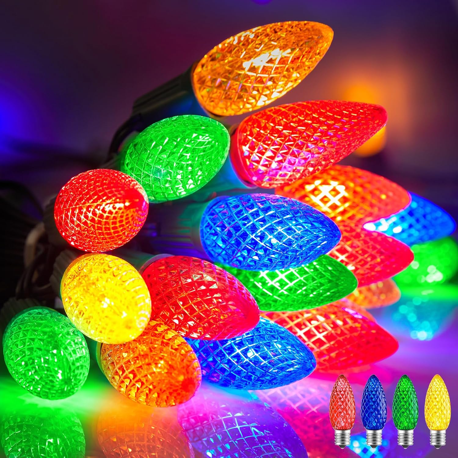 Minetom C9 Christmas String Lights, 100 Ft Multicolor C9 Outdoor Christmas Light...