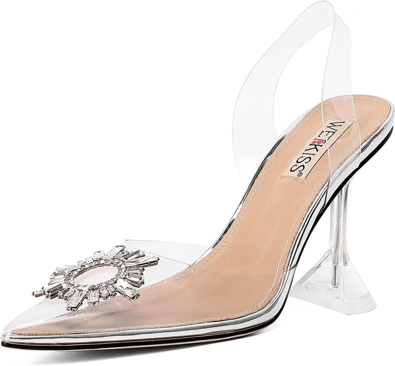 wetkiss Silver Heels for Women Dress Shoes Wedding Shoes for Bride Silver Rhines...
