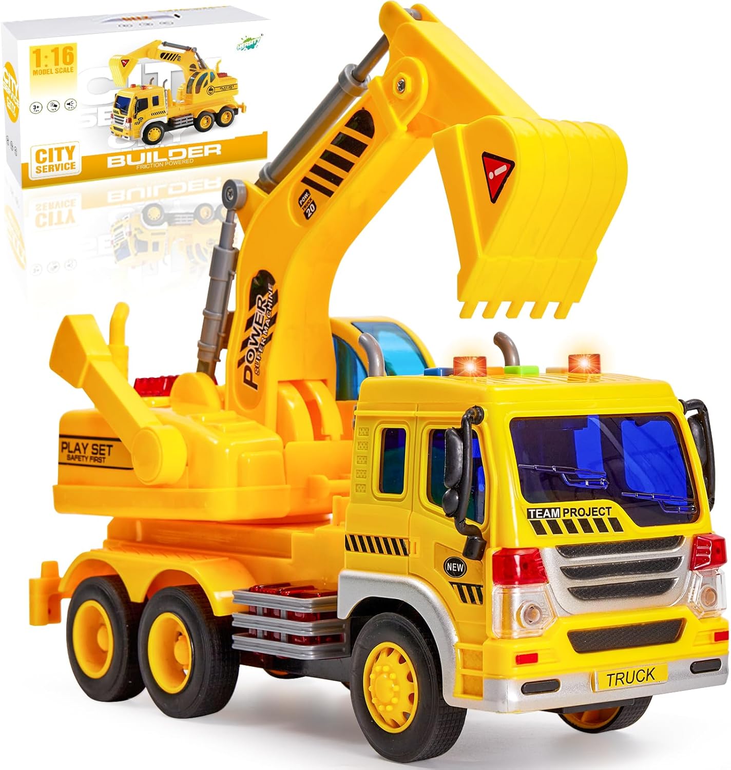 HERSITY Kids Toy Digger, Truck Lorry Toys Construction Vehicles with Lights and...