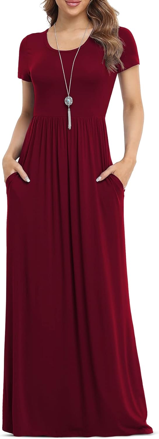 VIISHOW Women's Short Sleeve Loose Plain Maxi Dresses Casual Long Dresses with P...