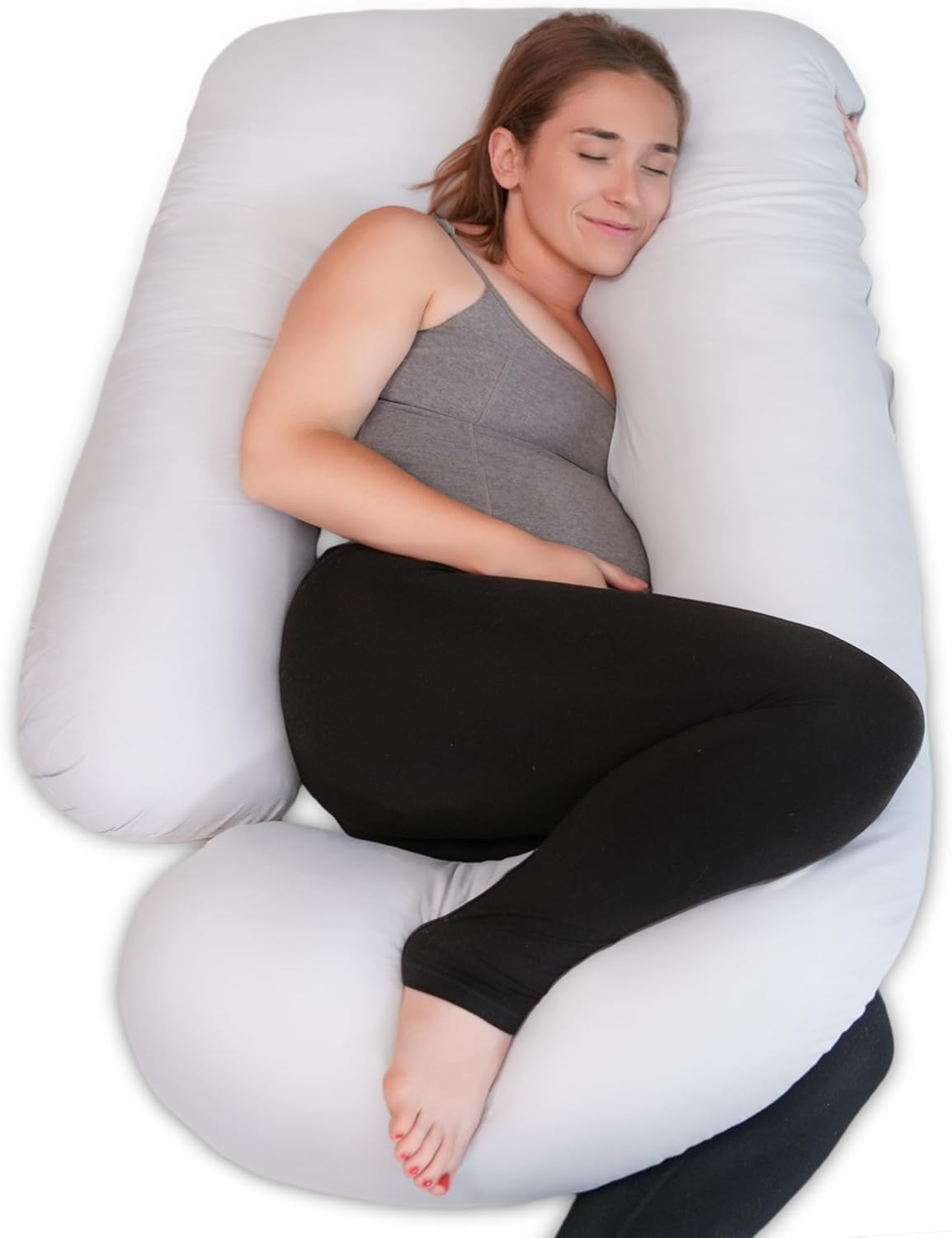 PinkFroggie Cooling Pregnancy Pillows,Soft U-Shape Maternity Pillow with Removab...