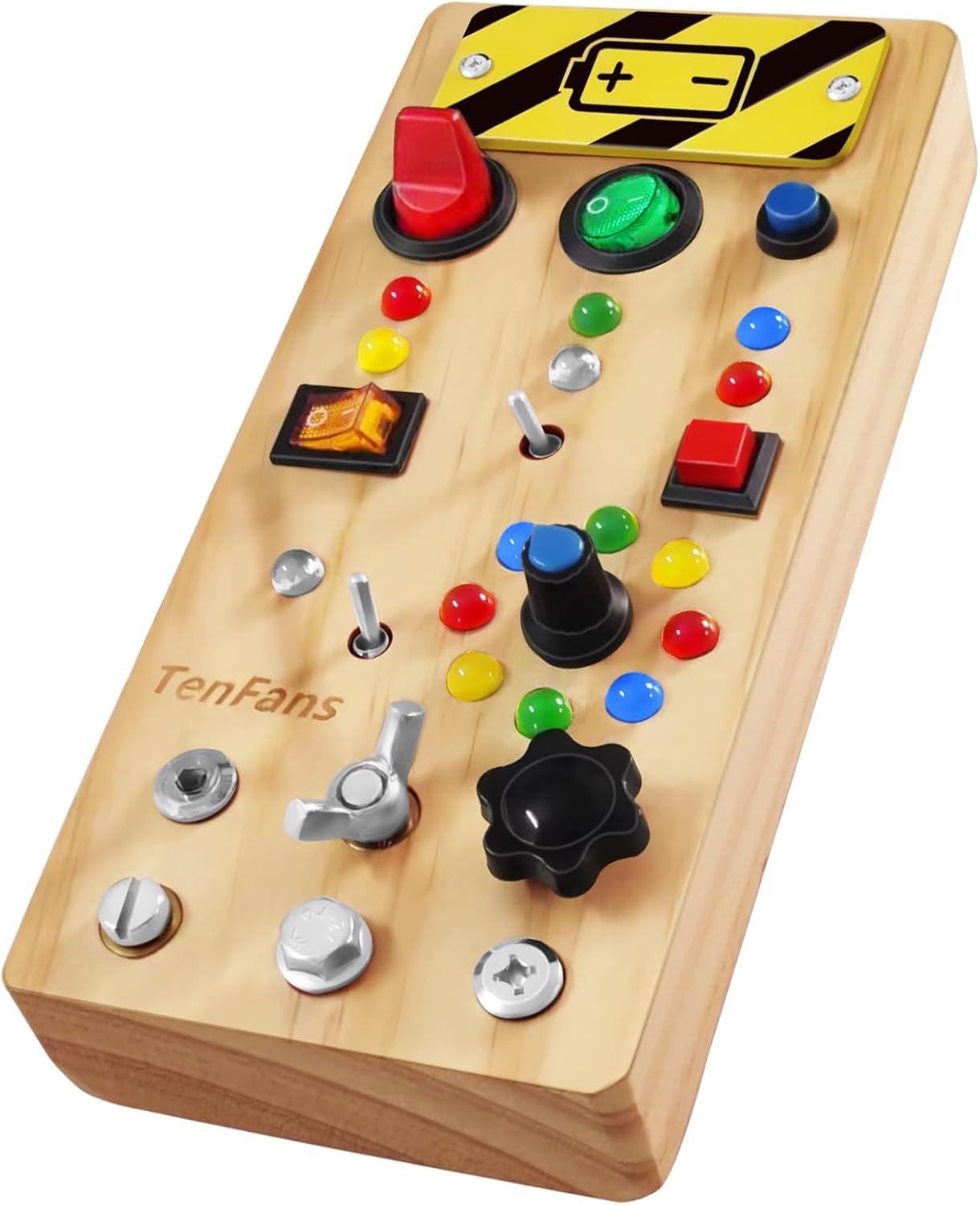 TenFans Wooden Montessori Busy Board with LED Light Switch and Screwdriver Tools...