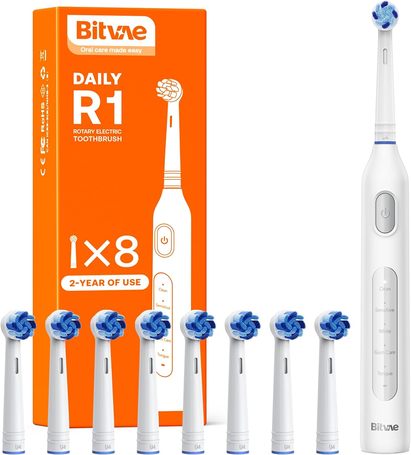 Bitvae R1 Rotating Electric Toothbrush for Adults and Kids with 60-Day Battery L...