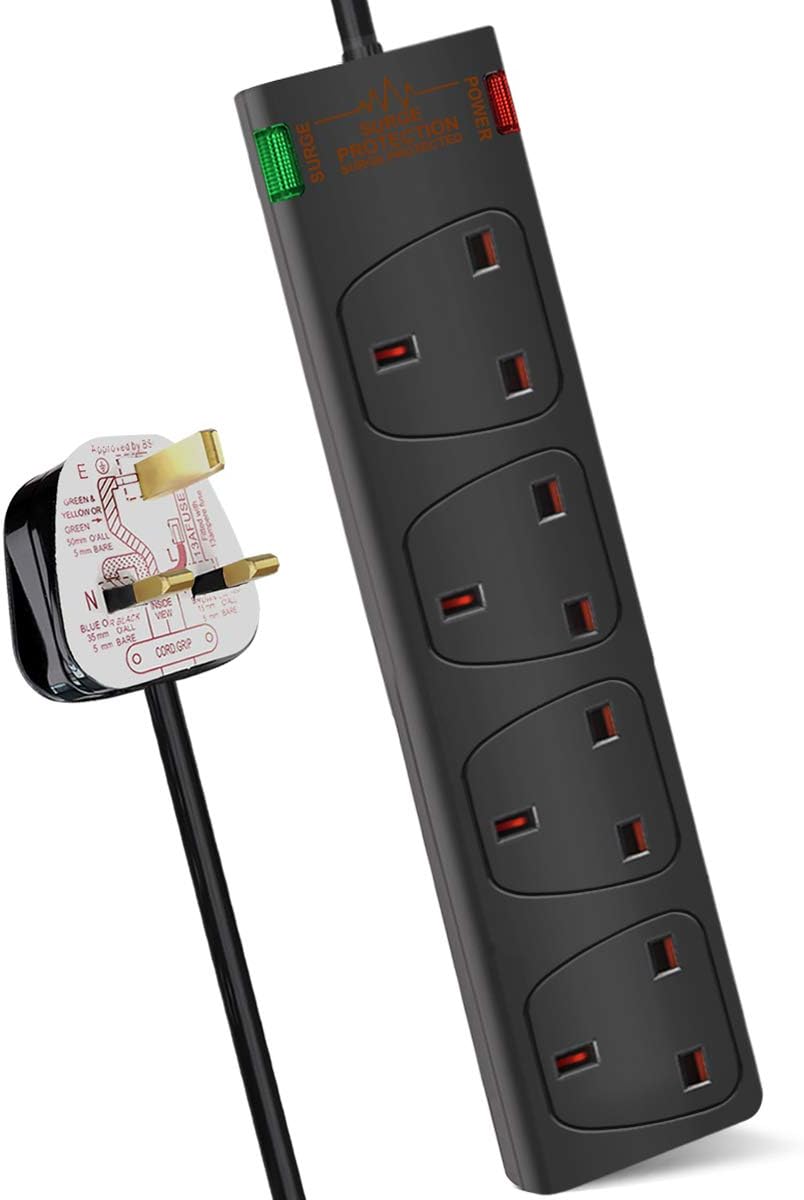 ExtraStar 4 Way Extension Lead with Surge Protection, 13A/250V~ Multi Sockets Po...