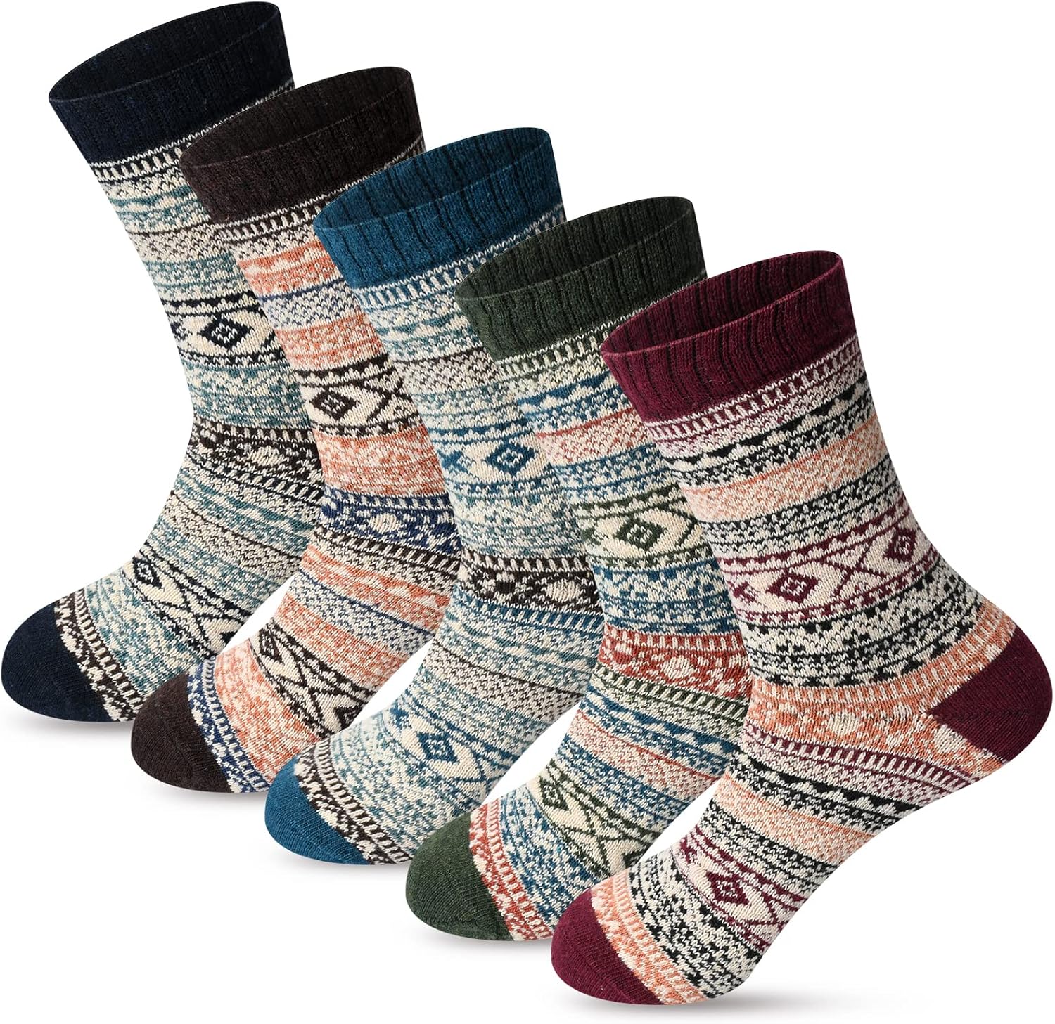 FYC Winter Womens Socks Wool Warm Thick Knit Cozy Crew Casual Vintage Soft Socks...